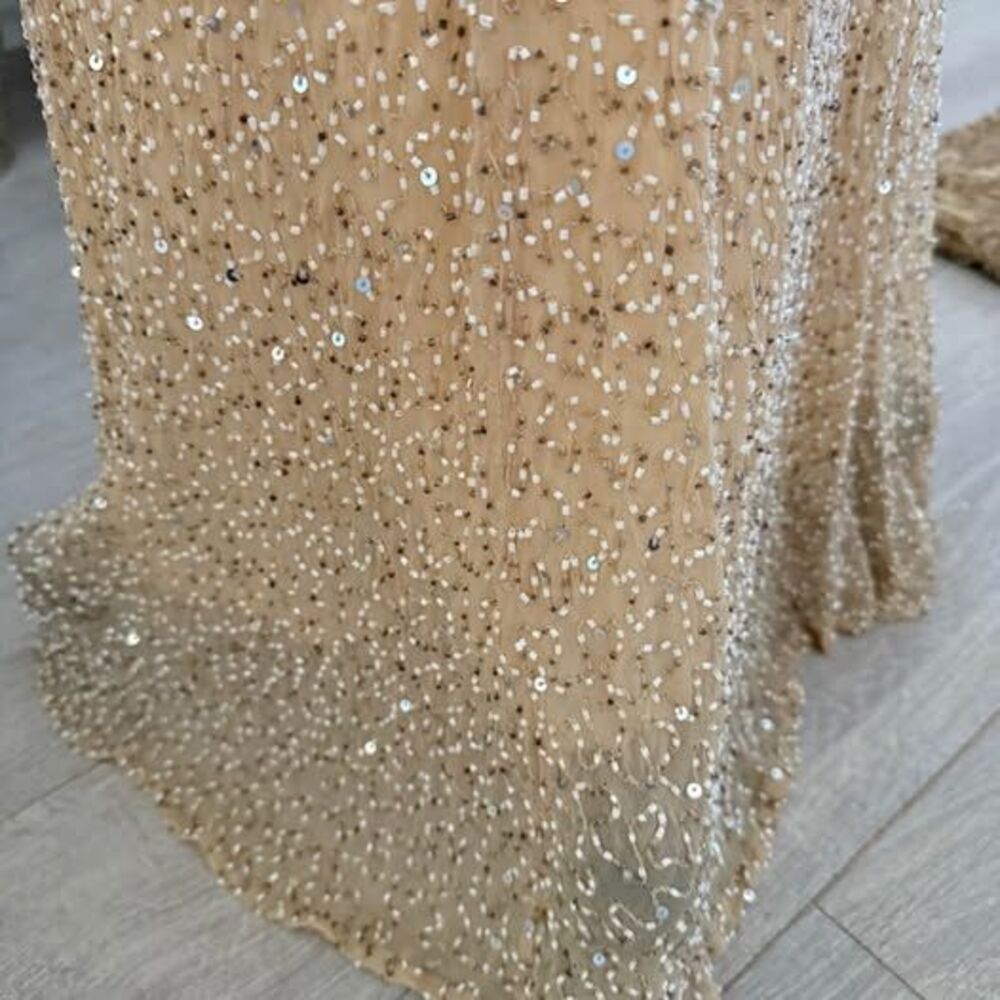 Prom Dress Elegant Gold Beaded Evening Gown Sleeveless Formal Maxi Vintage Sz 12 - Picture 8 of 12